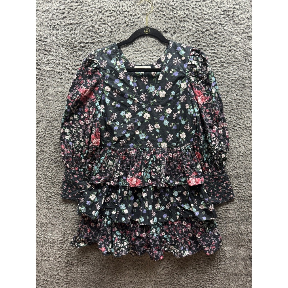 LoveShackFancy Paris Ruffled Floralr Cotton-Voile Mini Dress Black Women Size 2